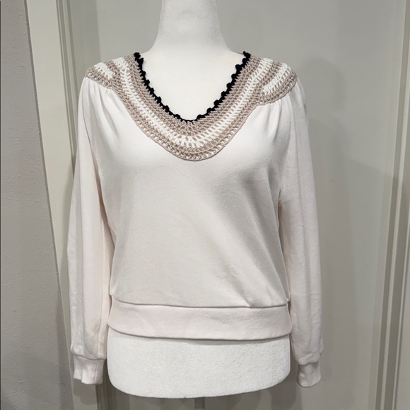 Rails Sava Crochet V-Neck Sweater 100% Cotton | Ivory Multicolor Crochet | Sz M - Picture 5 of 8